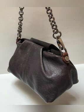 Simply Vera Vera Wang Small Dark Brown Leather Hobo Handbag Chain Strap Wristlet